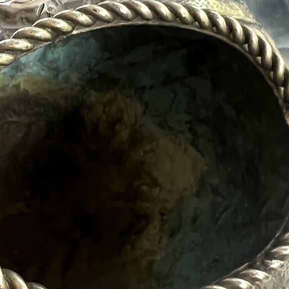 Open Salt Cellar Dish Repousse Floral Design 5.5"x6" - Picture 7 of 15